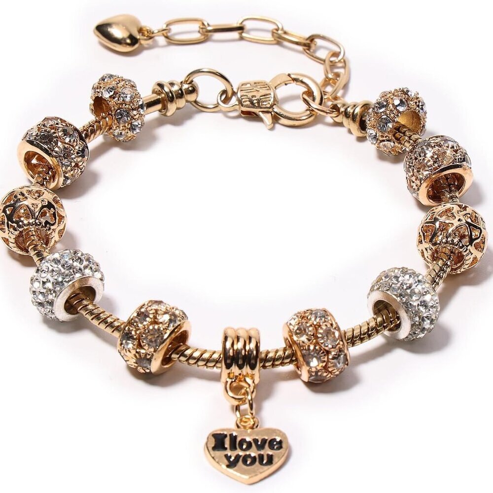 Women Charm Bracelet Silver Plated Adjustable Bead & Charm Jewelry Gift